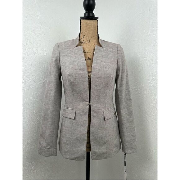 Calvin Klein Women’s Petite Linen Blend-Blazer Otter/White Size 2P - Picture 4 of 14